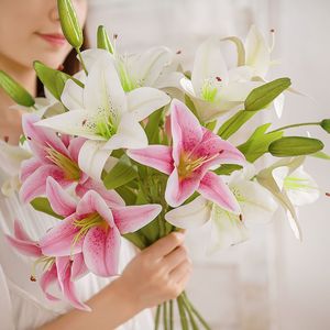 Vente en gros <span class=keywords><strong>de</strong></span> bouquets <span class=keywords><strong>de</strong></span> lys artificiels réalistes à 2 têtes violet blanc <span class=keywords><strong>rose</strong></span> mariage fête à la maison arrangement floral léger long - Product Image 2