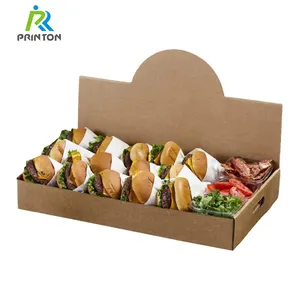 Disposable grease-Resistant Kraft cardboard paper burger sandwich boxes catering food paper trays