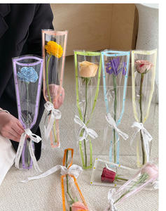 تمنيات جميلة: حقيبة فردية، شفافة، عبوة زهرة وردية واحدة، تغليف زهور، ورق باقة زهور. - Product Image 6