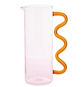 Bán Sỉ Bình Đựng Nước Dạng Sóng Thủy Tinh Màu Hồng Borosilicate Chịu Nhiệt Trang Trí Thổi Theo Yêu Cầu Có Tay Cầm - Product Image 2