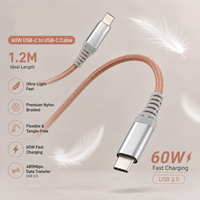 Kabel USB C ke USB C PD 60W 1.2m 3A Pengisian Cepat USB 2.0 Kabel Data Tipe C Berbahan Nilon untuk Smartphone Laptop Pabrik OEM ODM
