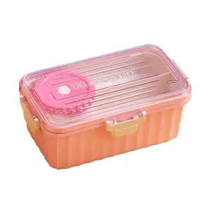 2.05L Rectangular lunch box microwave-heated fruit salad box double-decker lunch box with soup bowl for office workers