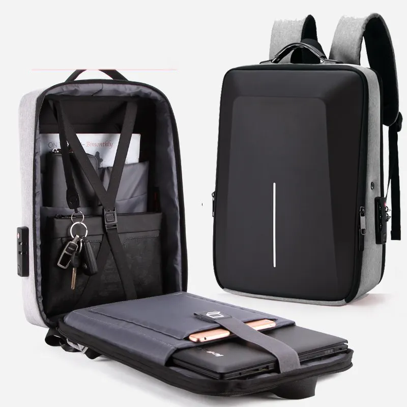 15,6 pouces sacs pour ordinateur portable sac étanche USB charge EVA coque dure mode extérieur antivol sac à dos