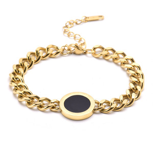 Chunky <b>Chain</b> Bracelet Gold Round Plaque <b>Titanium</b> Steel Unisex Jewelry Fashion Accessory - Product Image 5