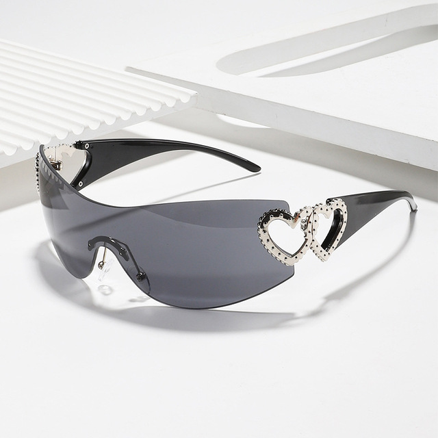 European American Style Y2K Heart-Shaped Sunglasses for Men Women New Fashionable Rhinestone One-Piece Sunshade Same Style Worn
