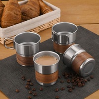 Mug à café rustique en bois et acier inoxydable 10oz 17oz – Tasse esthétique de qualité supérieure pour la maison et le bureau