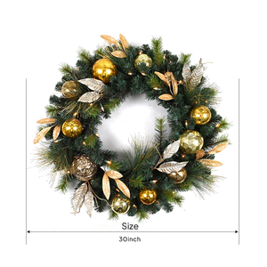 Factory Customized Round Artificial Green <b>Pvc</b> Xmas Wreath Decoration Artificia Christmas Wreath with Ball - Product Image 2