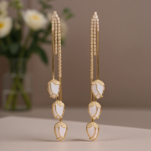 Orecchini pendenti E1509 in oro da donna, alla moda, con cristalli e strass incastonati, gioielli alla moda per feste, orecchini in lega - Product Image 2