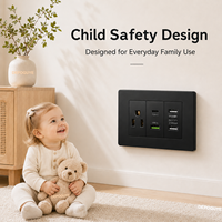 Prise murale noire standard US/Mexique 20A à 5 prises avec USB Type-C 20W à charge rapide, interrupteur d'alimentation universel SDK