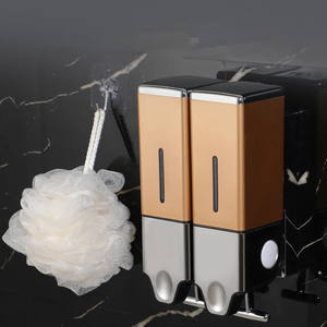 Dispenser di sapone liquido quadrato in acciaio inox e ABS a leva doppia bottiglia scatola bagno uso senza perforazione necessaria - Product Image 3