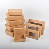 SenAng02 Vente en gros Boîte à nourriture en papier kraft Boîte à emporter pour salade de fruits Boîte d'emballage déjeuner avec fenêtre en PET PP