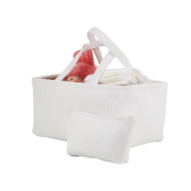 Wholesale Premium Customized White Bag Diaper Caddy Baby Organizer Bag Nursery Storage Basket Nappy Corduroy Fabric Diaper Caddy