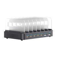 Chargeur GaN PD 288W 8-en-1 avec adaptateur secteur USB-C et câble rétractable, station de charge multi-ports pour ordinateur portable/tablette/téléphone