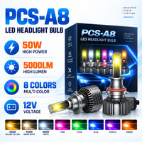 Faro LED Multicolore PCS-A8 50W 5000LM con Chip 3570 H7 H11 9005 9006 Omologato DOT E-mark FMVSS, Stile RGB Rosa Blu Lime