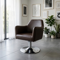 Chaise de salon de beauté ergonomique moderne en cuir PU marron, chromée, hydraulique, rotation à 360 degrés, réglable en hauteur, légère