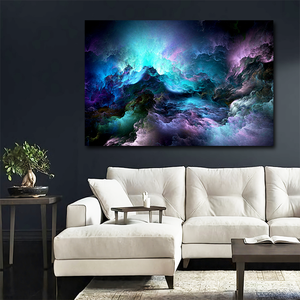 Universo estrellas nubes coloridas belleza lienzo liso impresión para decoración del hogar azul verde púrpura - Product Image 3