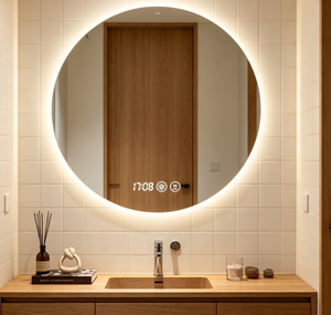 Round LED IP44 Modern Graphic Design <b>Bathroom</b> Mirror Backlit Smart Vanity Mirror Frameless Wall Mounted for Washroom Hotel - Product Image 5