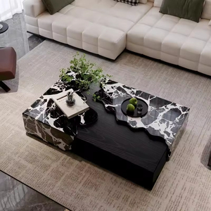 Centro de mesa de centro Rectangular negro de madera de mármol de lujo moderno para 2 cajones sala de estar hogar diseño de muebles multifunción - Product Image 1