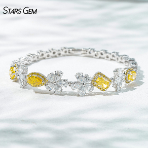 Starsgem Fancy Shape Cushion Cut Lab Grown Diamond 18K Solid White Gold Trendy Bracelet Fine Jewelry Unisex - Product Image 1