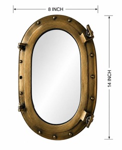 Miroir ovale de qualité supérieure en aluminium, décoration murale nautique, noir, marron, accent marin vintage, disponible à la vente - Product Image 3