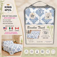 Lot de 6 draps unis en bambou 100 % toucher doux, avec poches profondes, pour lits Queen et King Size