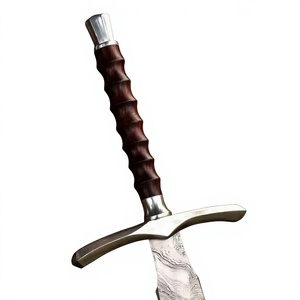 ดาบเหล็กดามัสกัส ใบดาบตรง ด้ามหนัง มีดเกรดอุตสาหกรรม ดาบสะสมสำหรับตั้งโชว์ ราคาขายส่ง - Product Image 4