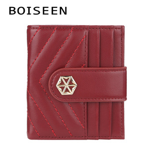 Boiseen Women's Short Wallet Pu Leather Multi Card Slots Embroidered Geometric Pattern Deep Red Fashion Wallet - Product Image 5