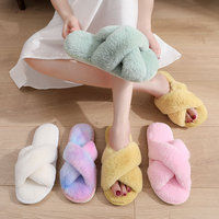 Nouvelles Pantoufles Chaudes en Peluche à Bande Croisée Automne-Hiver, Claquettes en Coton Style Fourrure Moelleuse à Bout Ouvert pour Filles, Chaussons d'Intérieur
