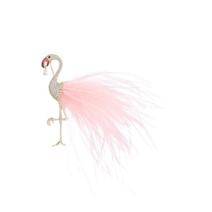 Spilla Premium a Forma di Fenicottero con Coda di Piume Placcata Oro, Raffinata Spilla con Zirconi <span class=keywords><strong>per</strong></span> Giacche e Cappotti, Accessorio Regalo - Product Image 2