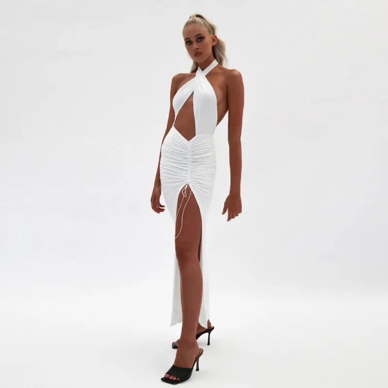 Women Backless Cross Strap Party Dress Elegant Hollow Out Club Evening Wear Fashion Ladies Long Cocktail Dress