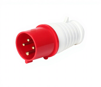 Multiprise électrique industrielle HFE 32A 380V IP44 rouge, modèle HF-024, avec installation facile et mise à la terre standard