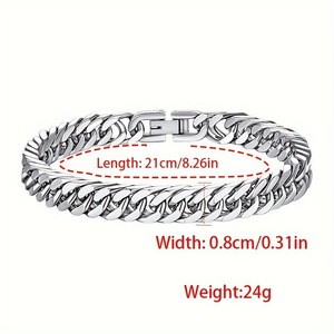 สร้อยข้อมือสแตนเลสสตีลแบบคิวบา 21 ซม. ลายถักสองชั้น สไตล์ฮิปฮอป เครื่องประดับสำหรับทุกเพศ เหมาะเป็นของขวัญ - Product Image 2