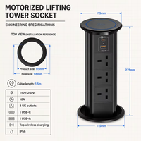 智能家庭办公室英国电源插座电动厨房台面电动升降塔插座，带usb-c顶部无线充电