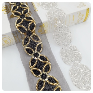 2023 Tốt Nhất Bán Váy Cưới Ren Hạt Sequins Thêu Đính Cườm Trim Ren Màu Đen Trim - Product Image 1