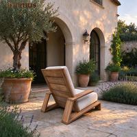 Chaise longue d'extérieur en teck massif, fauteuil géométrique moderne avec coussin imperméable pour villa, patio, hôtel
