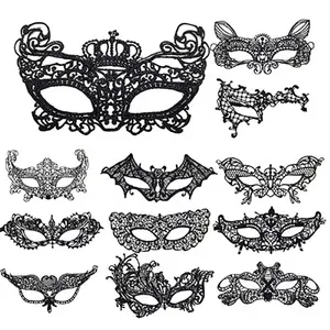 Maschera Cosplay in pizzo nero nastro di seta festa di Halloween maschera per gli occhi Fancy Dress Ball Lace Eye Mask Costume Party