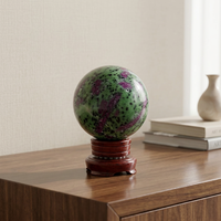 Boule de pierre précieuse polie en zoïsite avec rubis naturel, marbrée vert-bleu, ornement Feng Shui DIY pour la décoration intérieure, la méditation et comme cadeau
