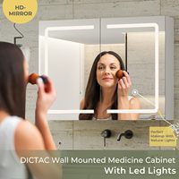 Armoires de salle de bain murales à double porte avec éclairage LED, 3 portes, miroirs et étagère de rangement réglable