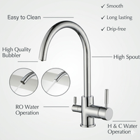 Robinet de cuisine en acier inoxydable 304 de qualité supérieure à double poignée, robinet de filtration d'eau RO à 3 voies