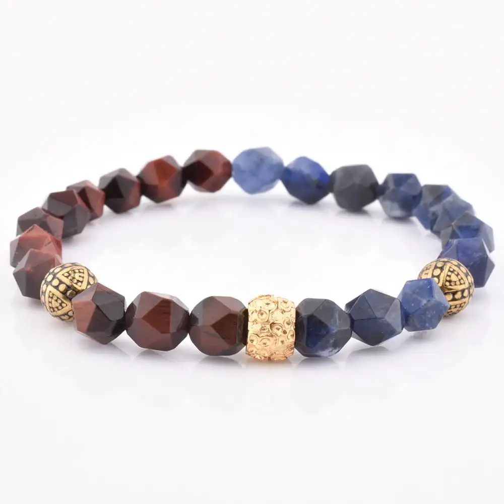 Pulsera de cuentas de Lapi Lazuli de ojo de tigre facetado con cuentas elásticas de oro personalizado a precio barato de fábrica