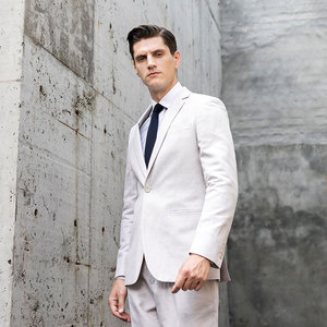 Estate Vestito Casuale del Vestito Convenzionale Vestito degli uomini Classici Natural Touch Monopetto 1 Pulsanti Notch Risvolto di Sfiato Lato Italia di Lino mosca della chiusura lampo - Product Image 2