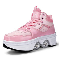 Chaussures de patinage 2-en-1 en matériau TPR noir, blanc et rose, pour adultes et enfants, best-seller intérieur et extérieur 2026