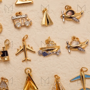 Collection <span class=keywords><strong>de</strong></span> breloques d'été Dainty Gold Scissor Glass Telescope Car Boat Airplane Vehicle Series Charm Pendant - Product Image 2