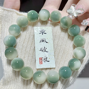 สร้อยข้อมือลูกปัดหินสีเขียวธรรมชาติสำหรับผู้ชายและผู้หญิง - Product Image 1