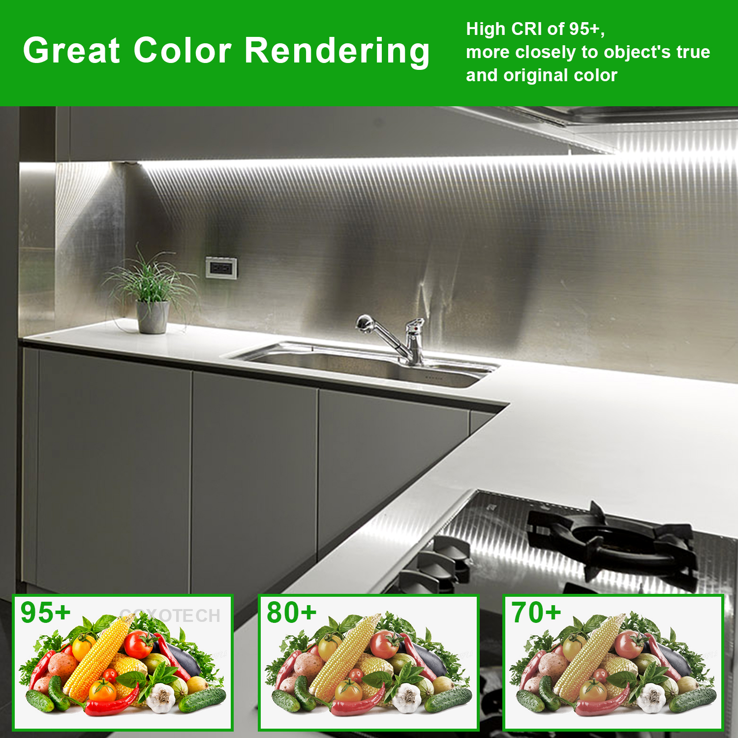 COXO Q2835-120 High Lumen Brightness LED Strip Light - Ra95, 12V/24V, Smart Control