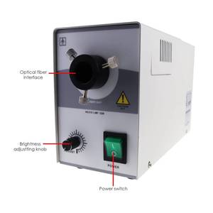 Iluminador de microscopio de fibra óptica de doble tubo con cuello de cisne y BRILLO AJUSTABLE + Bombilla halógena de cuarzo de 24V 150W 3200K - Product Image 3