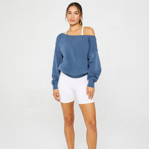 Women's Oversized <b>Off</b> <b>Shoulder</b> <b>Sweatshirt</b> Solid Color Knitted Cotton Breathable Autumn Casual Wear - Product Image 1