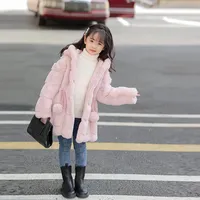 Damen Kunstpelz-Mantel Winter Kinder Mädchen Langarm Kapuzen-Weihnachtsjacke Super Warme Mädchen-Mäntel Mädchen-Oberbekleidung