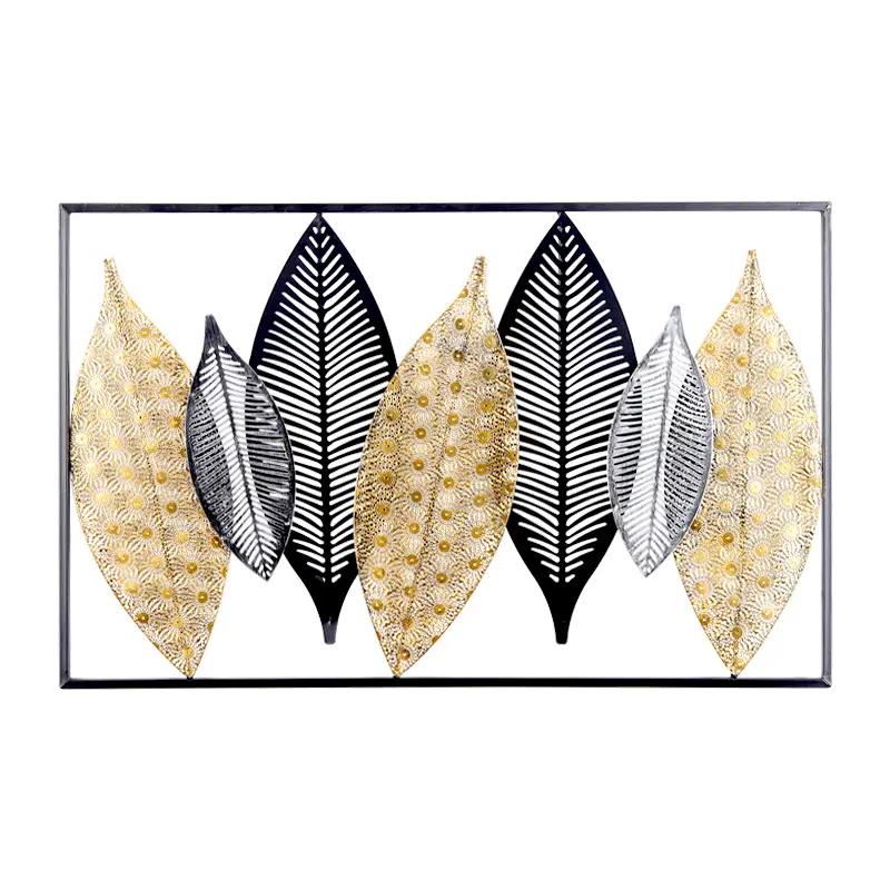 3D 현대 사각형 홈 장식 금속 그리드 잎 디자인 금속 예술 벽 장식 거실