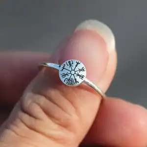 Minimal s925 sterling silver vegvisir symbol ispirato anello rune vichingo per gioielli da donna